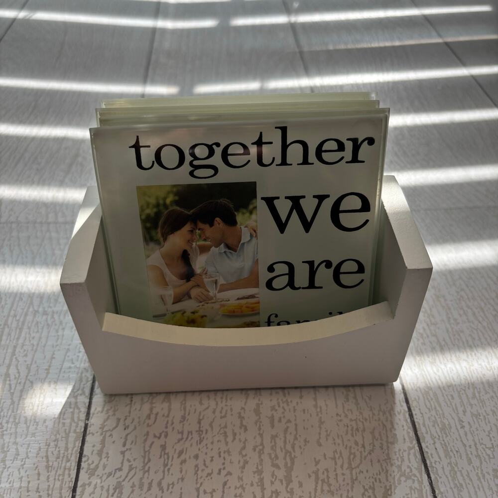 Modern Expressions Photo Coasters with Holder – Set of 4